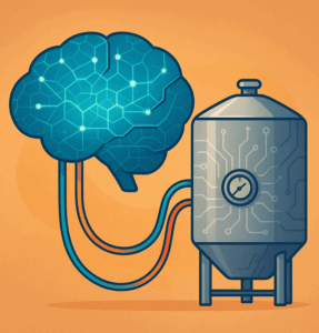 An intelligent brewing tank illustration of a tank and a brain